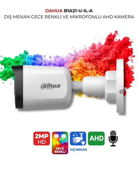Dahua HAC-B1A21P-U-IL-A Bullet Kamera 1080P 30m Renkli Gece Görüş Dahili Mikrofon Ahd IP67