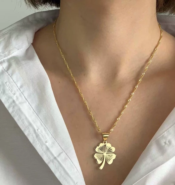 14 Ayar Altın Yonca Kolye 2.3 cm - Resim 4