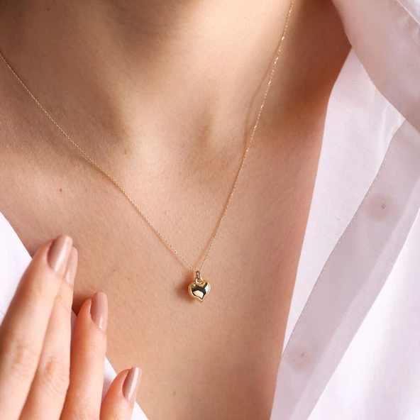 14 Ayar Altın Kalp Kolye Bomb Minimalist - Resim 3