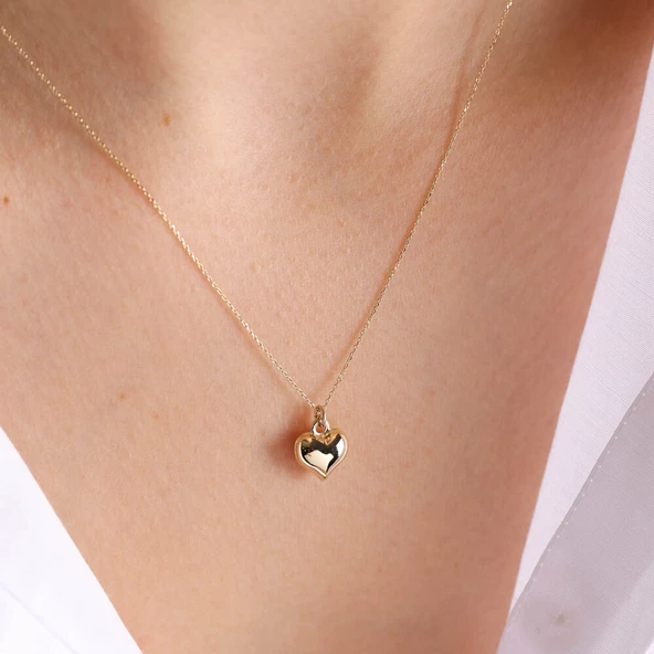 14 Ayar Altın Kalp Kolye Bomb Minimalist - Resim 2