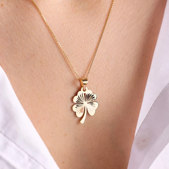 14 Ayar Altın Yonca Kolye 1.8 cm - Resim 2