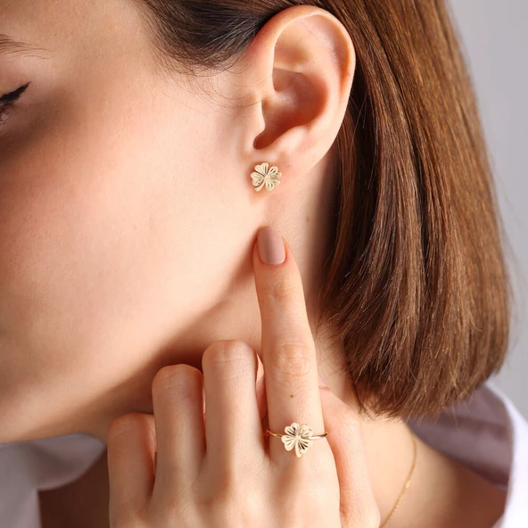 14K Altın Yonca Yüzük - 4