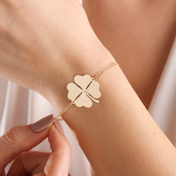 Altın Yonca Bileklik Kalp Form - 2