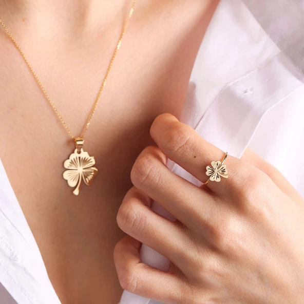 14 Ayar Altın Yonca Kolye 1.8 cm - Resim 4