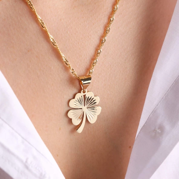 14 Ayar Altın Yonca Kolye 2.3 cm - Resim 2