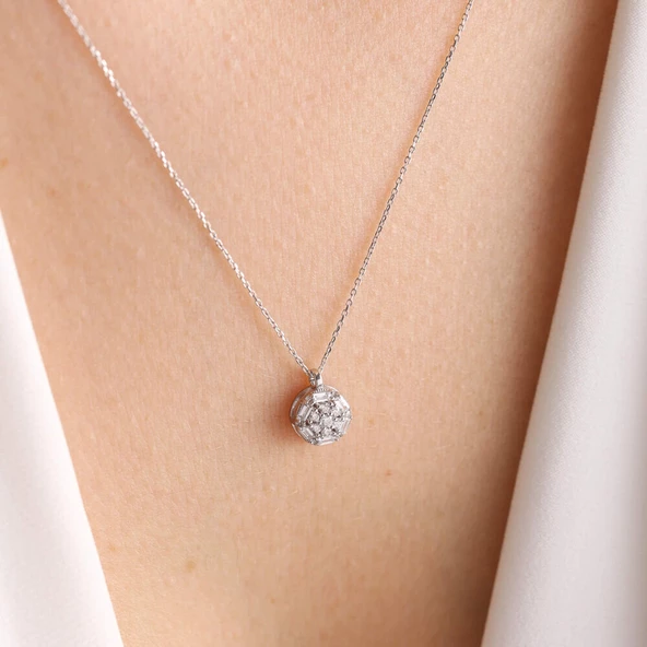 Beyaz Altın Baget Kolye Minimal - Resim 2