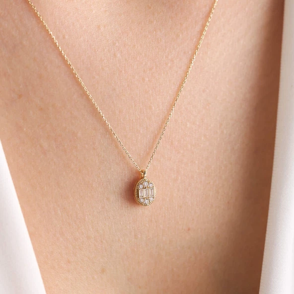 Sarı Altın Baget Kolye Markiz Minimal - Resim 2