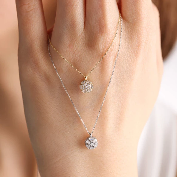 Beyaz Altın Baget Kolye Minimal - Resim 3