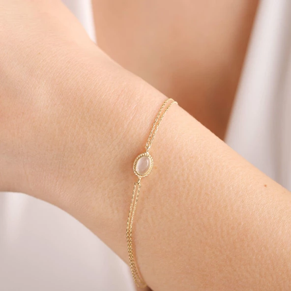 Altın Vintage Bileklik Opal Beige