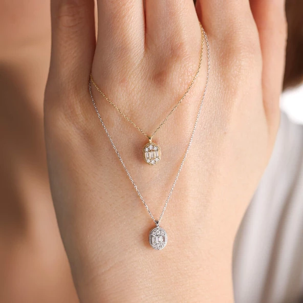 Sarı Altın Baget Kolye Markiz Minimal - Resim 3