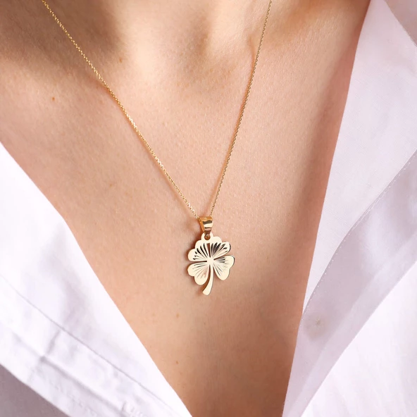 14 Ayar Altın Yonca Kolye 1.8 cm