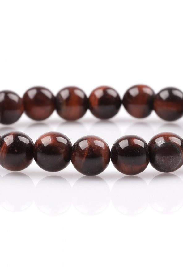 Kırmızı Kaplan Gözü Doğal Taş Bileklik 8 mm Küre Kesim - 2