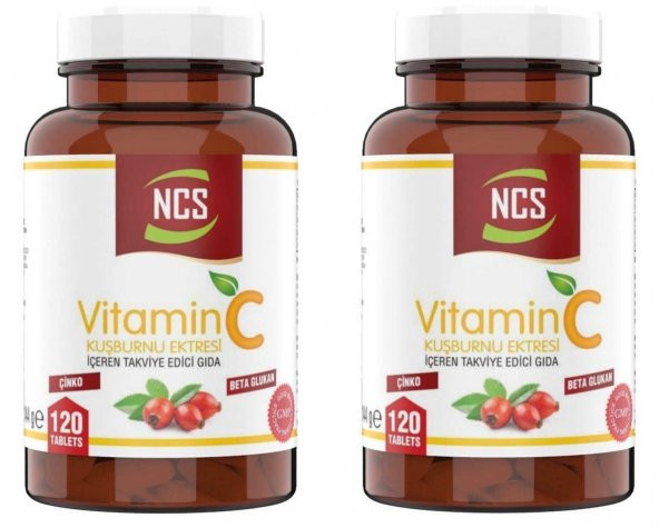 Ncs Vitamin C 1000 mg Beta Glukan Kuşburnu Çinko 120 Tablet 2 Kutu