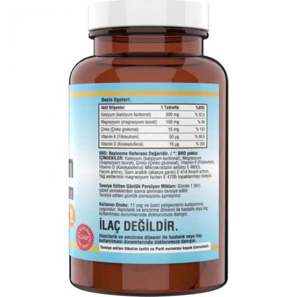 Ncs Kalsiyum Magnezyum Taurat Çinko 120 Tablet Vitamin D &amp K - 2