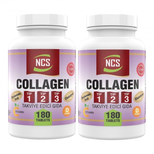 Ncs Collagen (Kolajen) (Tip) 1-2-3 Hyaluronic Acid 2 adet 180 Tablet 360 Tablet C E D Vitamini