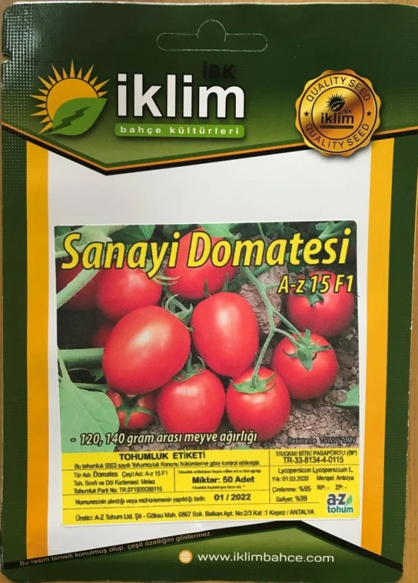 Domates Tohumu Hibrit SANAYİ TİPİ DOMATES A-Z-15 F1 50 Adet ürün görseli 1