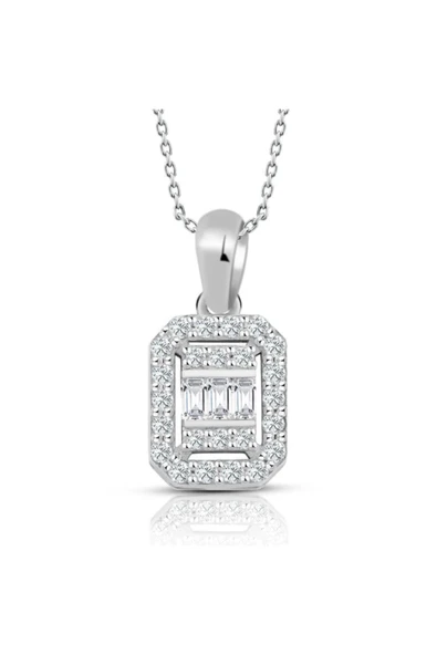 0.30 Ct. Baget Pırlanta Kare Tektaş Kolye
