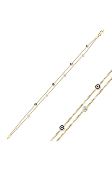 Gözlü Taşlı İkili Altın Bileklik ürün görseli 1