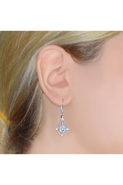 Pırlanta Ve Safir Taşlı Gümüş Küpe - Resim 2