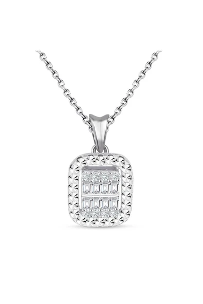 Modern Tasarım 0.15 Ct Baget Kare Tektaş Kolye - 1