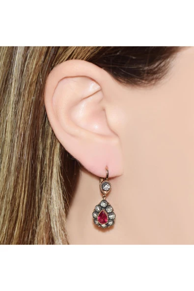 Kadın Pembe Damla Yakut Elmas Küpe - 3