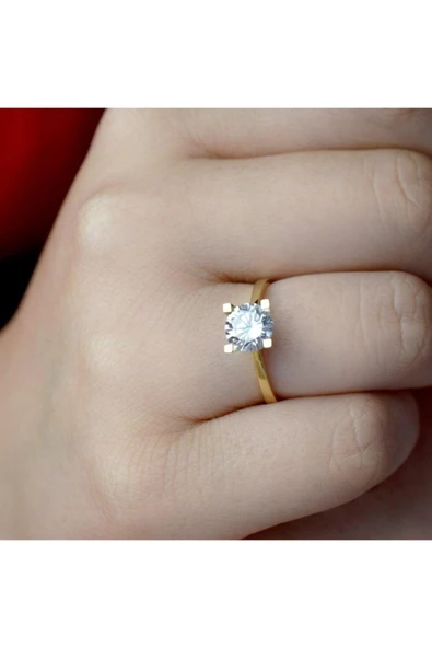 14 K Tektaş Altın Yüzük - Resim 3