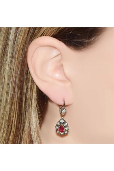 Kadın Pembe Damla Yakut Elmas Küpe - 2