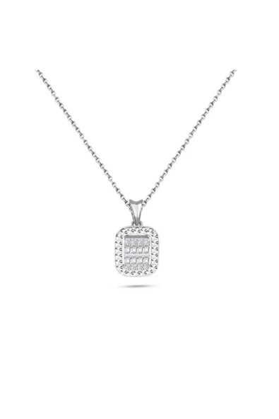 Modern Tasarım 0.15 Ct Baget Kare Tektaş Kolye - 2