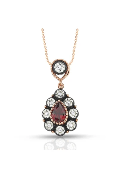 Kadın Rose Gold Damla Yakut Elmas Kolye - 1