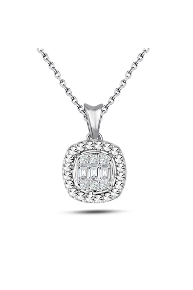 Kadın Modern Tasarım 0.12 Ct Baget Kare Tektaş Kolye