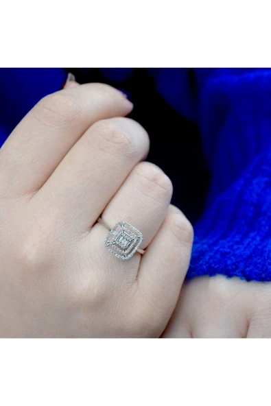 0.25 Ct. Modern Tasarım Çift Sıra Baget Pırlanta Yüzük - 2