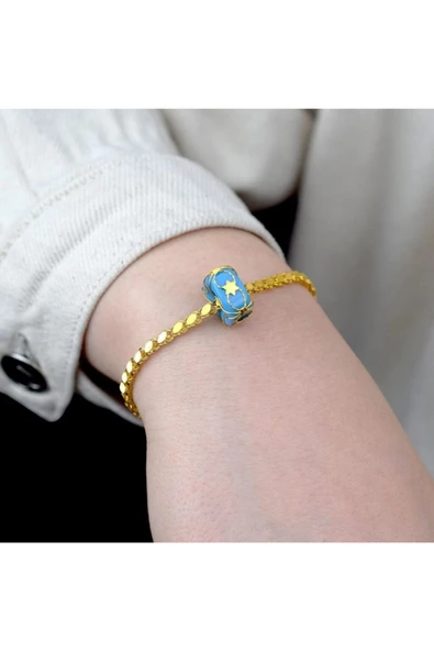 Mavi Boncuklu Yıldız Zincir Bileklik - Resim 2