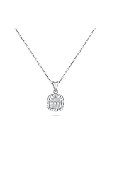 Kadın Modern Tasarım 0.08 Ct Baget Kare Tektaş Kolye - 2
