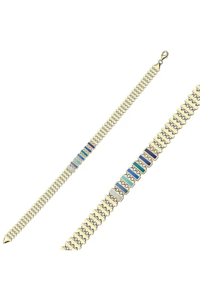 Renkli Mineli Taşsız Altın Bileklik