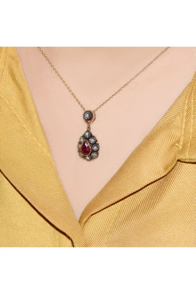 Kadın Rose Gold Damla Yakut Elmas Kolye - 2