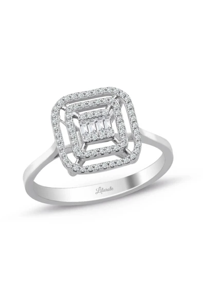 0.25 Ct. Modern Tasarım Çift Sıra Baget Pırlanta Yüzük - 1