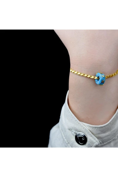 Mavi Boncuklu Yıldız Zincir Bileklik - Resim 4