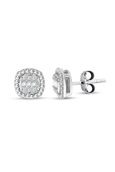 Modern Tasarım 0.24 Ct Baget Kare Tektaş Küpe