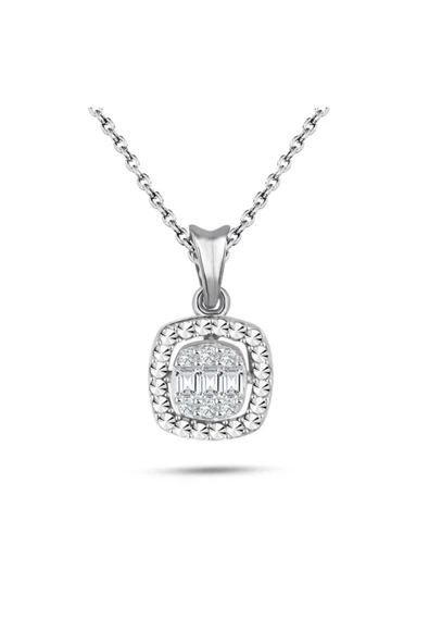Kadın Modern Tasarım 0.08 Ct Baget Kare Tektaş Kolye - 1