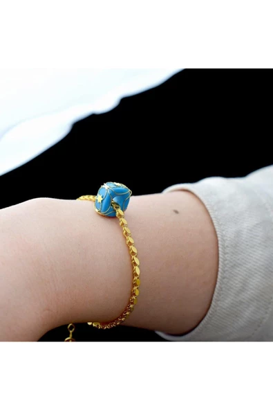 Mavi Boncuklu Yıldız Zincir Bileklik - Resim 3