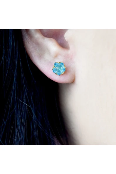 Kadın Mavi Lotus Altın Küpe - Resim 2