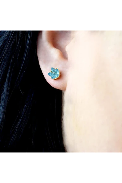 Kadın Mavi Lotus Altın Küpe - Resim 3