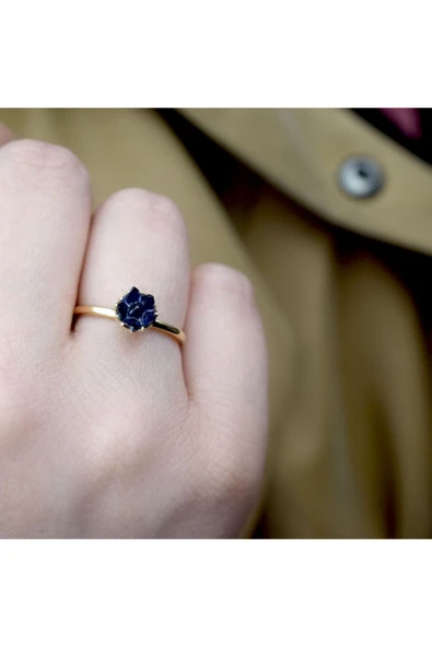 Lacivert Lotus Çiçeği Altın Yüzük - Resim 4