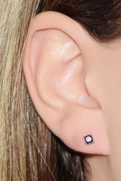 Tektaş Kare Model Elmas Küpe - Resim 2