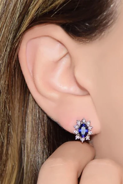 2.47 Ct Safir Pırlanta Küpe - 3