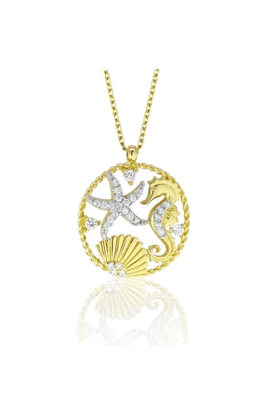 Deniz Atı ve Yıldızı Taşlı Altın Kolye - Resim 2