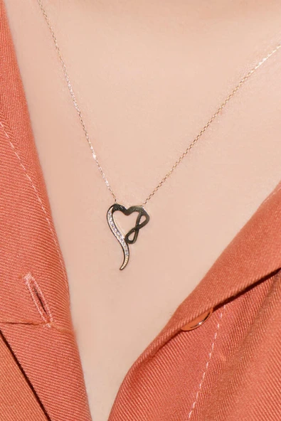 Sonsuzluk Taşlı Kalp Altın Kolye - Resim 2