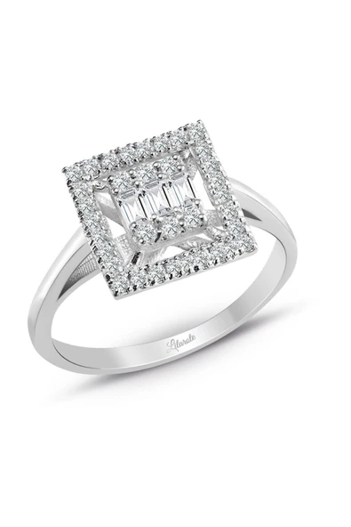 0.35 Ct .Baget Pırlanta Kare Tektaş Yüzük Modern Tasarım ürün görseli 1