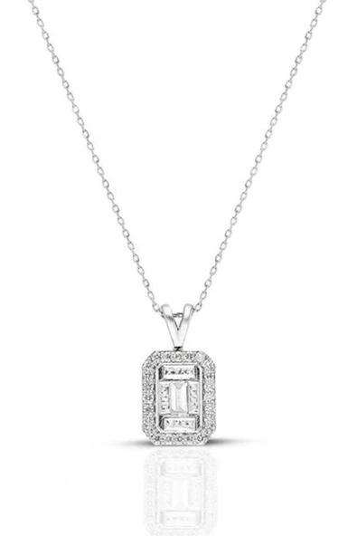 0.10 Ct Modern Tasarım Baget Kare Tektaş Kolye