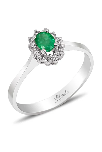 0.15 Ct Pırlantalı Zümrüt Yüzük - 1